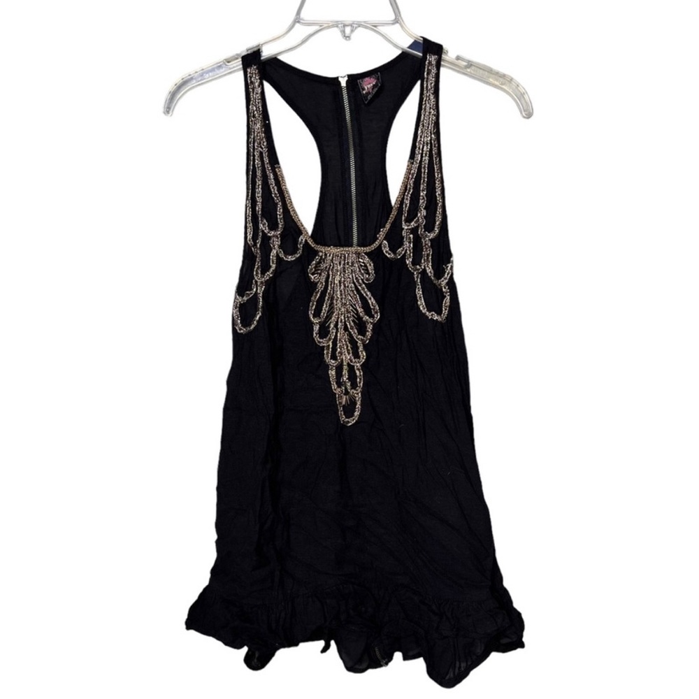 Free People Embellished Back Zip Ruffle Top